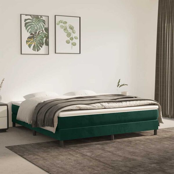 vidaXL Cama com molas/colch&atilde;o 180x200 cm veludo verde-escuro