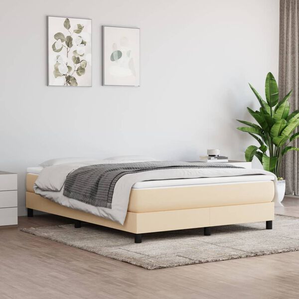 vidaXL Cama com molas/colch&atilde;o 140x200 cm tecido cor creme