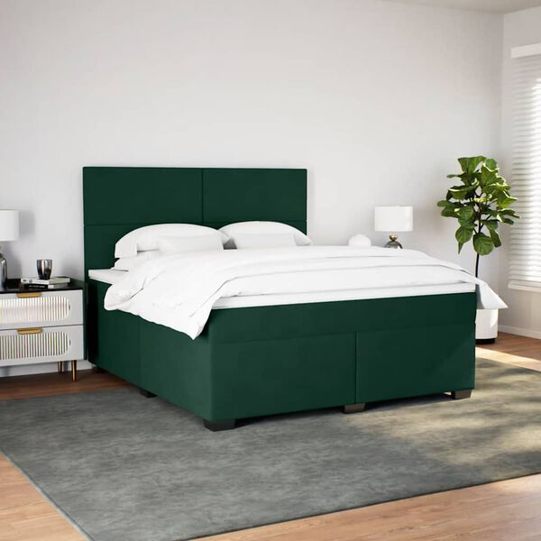vidaXL Cama com molas/colch&atilde;o 180x200 cm veludo verde-escuro