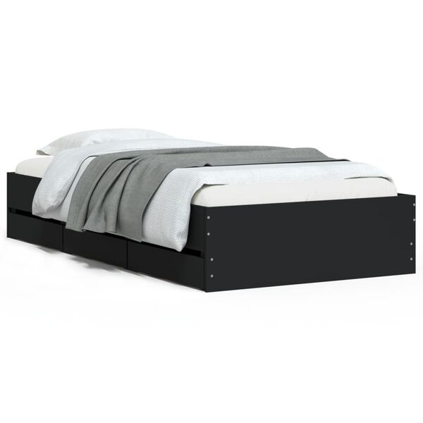 vidaXL Estrutura cama c/ gavetas 75x190 cm derivados de madeira preto