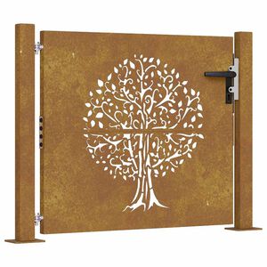 vidaXL Port&atilde;o de jardim 105x105 cm em a&ccedil;o corten com design de &aacute;rvore