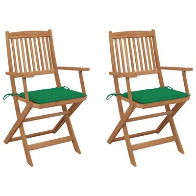 vidaXL Cadeiras de jardim dobráveis c/ almofadões 2 pcs acácia maciça