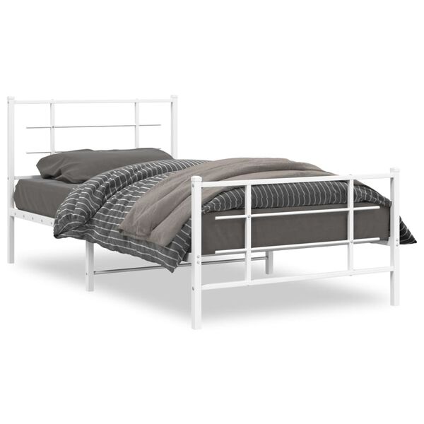 vidaXL Estrutura de cama com cabeceira e pés 107x203 cm metal branco