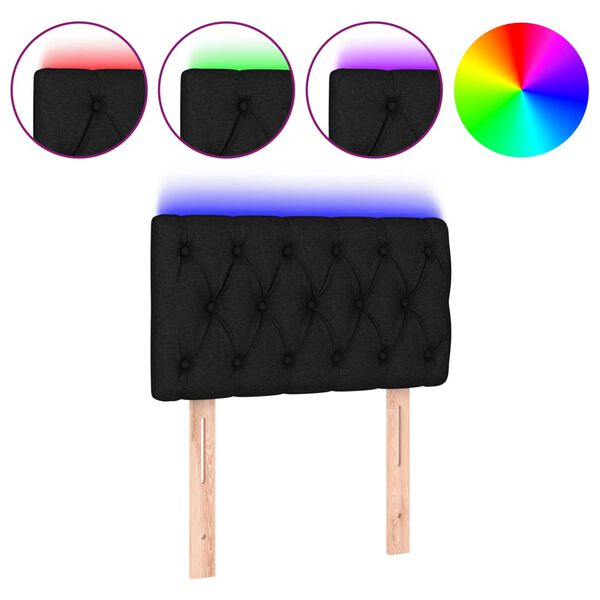 vidaXL Cabeceira de cama c/ luzes LED tecido 80x7x78/88 cm preto