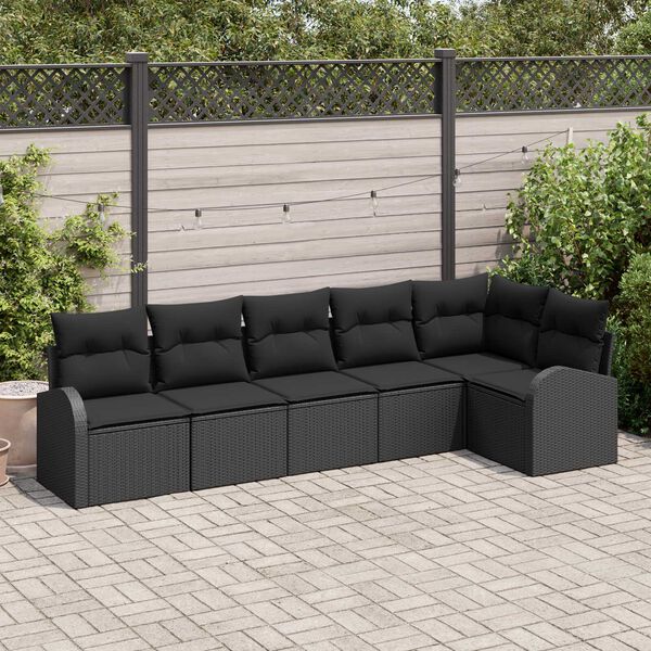vidaXL Conjunto de Sof&aacute; de Jardim 6 pcs Preto Rattan Sint&eacute;tico