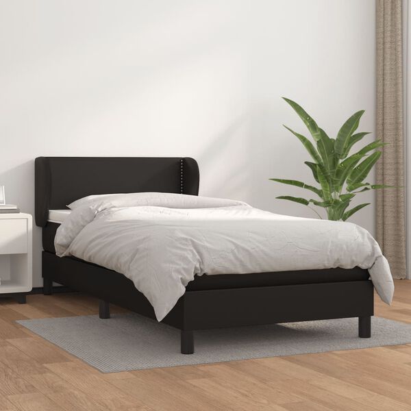 vidaXL Cama com molas/colch&atilde;o 90x200 cm couro artificial preto