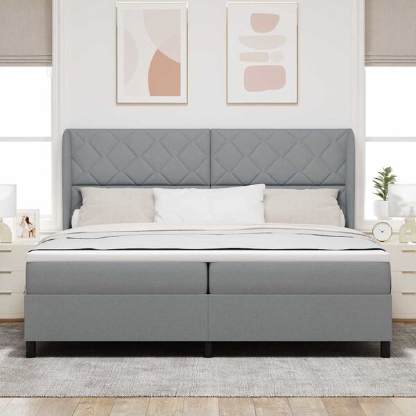 vidaXL Cama Box com colch&atilde;o Cinzento-claro 200 x 200 cm tecido
