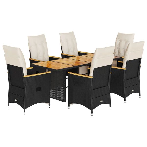 vidaXL 7 pcs conjunto de bistr&ocirc; p/ jardim c/ almofad&otilde;es vime PE preto