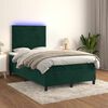 vidaXL Cama box spring com colch&atilde;o e luzes LED veludo verde-escuro