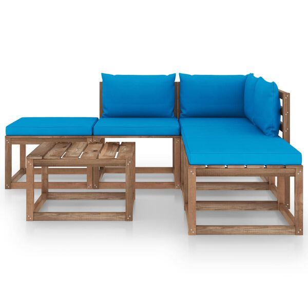 vidaXL 6 pcs conjunto lounge de jardim c/ almofad&otilde;es azuis