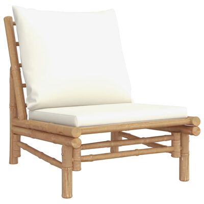 vidaXL Cadeiras de jardim 2pcs bambu com almofadões branco nata