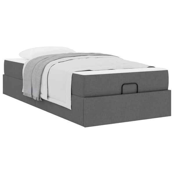 vidaXL Estrutura de cama com colch&atilde;o 2 pcs Cinza Escuro tecido