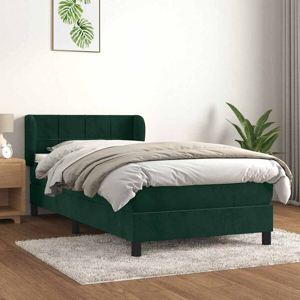 vidaXL Cama com molas/colch&atilde;o 100x200 cm veludo verde-escuro