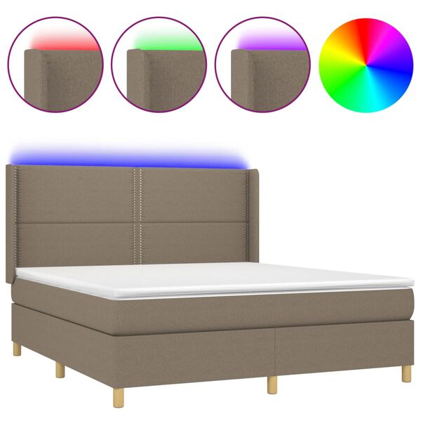 vidaXL Cama box spring colch&atilde;o/LED 180x200cm tecido cinza-acastanhado