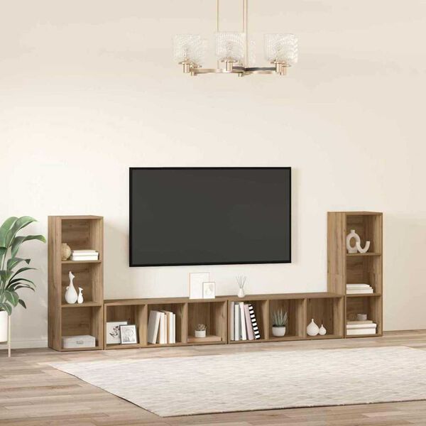 vidaXL Conjunto de m&oacute;vel de TV 4 pcs Carvalho Artesanal