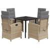 vidaXL 5pcs conj. jantar jardim c/ almofad&otilde;es vime PE bege misturado