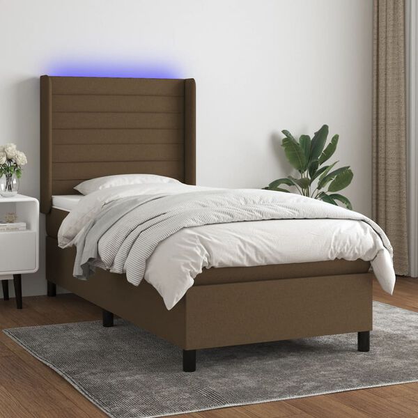 vidaXL Cama box spring c/ colch&atilde;o/LED 90x190 cm tecido castanho-escuro