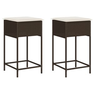 vidaXL Bancos de bar para jardim com almofad&otilde;es 2 pcs vime PE castanho