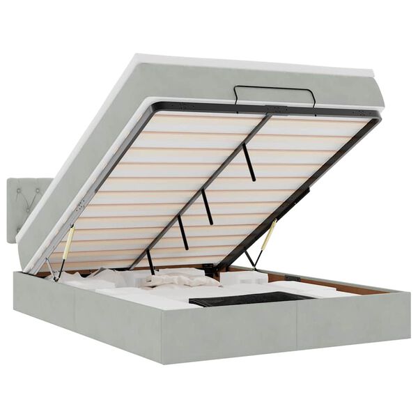 vidaXL Estrutura de cama otomana com colch&atilde;o 140x190 cm cinzento claro