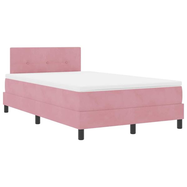 vidaXL Cama Box Spring LED com colch&atilde;o Rosa 120 x 200 cm Veludo