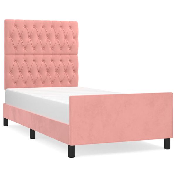 vidaXL Estrutura de cama c/ cabeceira 100x200 cm veludo rosa