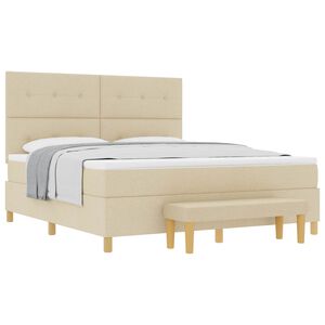 vidaXL Cama Box com colch&atilde;o com cabeceira Creme 180 x 200 cm tecido