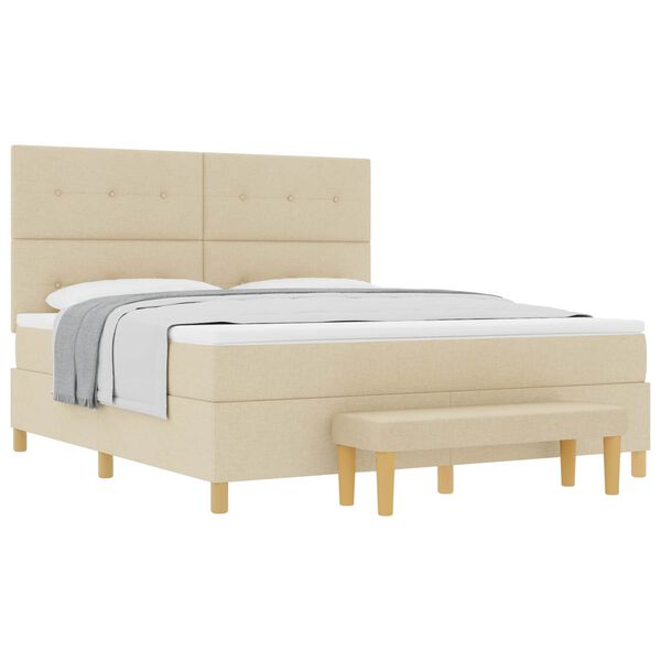 vidaXL Cama Box com colch&atilde;o com cabeceira Creme 180 x 200 cm tecido