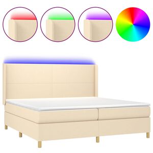 vidaXL Cama box spring c/ colch&atilde;o e LED 200x200 cm tecido cor creme