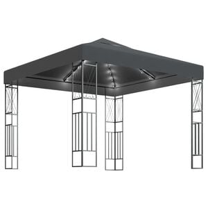 vidaXL Gazebo com cord&otilde;es de luzes LED 3x3 m tecido antracite