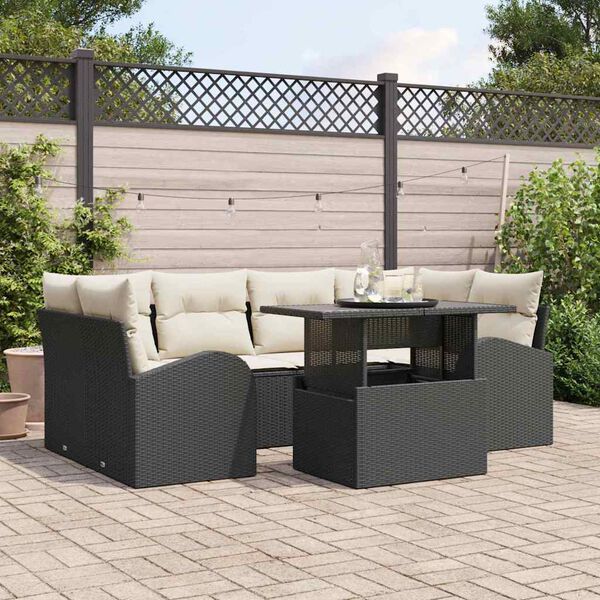 vidaXL Conjunto de Sof&aacute; de Jardim 7 pcs Preto Rattan Sint&eacute;tico