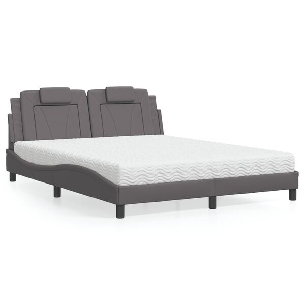 vidaXL Cama Viana com colch&atilde;o 160x200 cm couro artificial cinzento