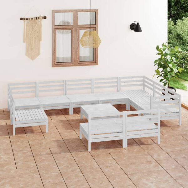 vidaXL 11 pcs conjunto lounge de jardim pinho maci&ccedil;o branco
