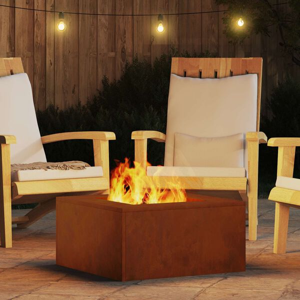 vidaXL Fire Pit Castanho 60 x 60 x 30 cm A&ccedil;o resistente &agrave;s intemp&eacute;ries