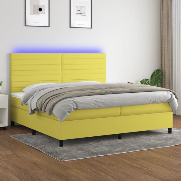 vidaXL Cama box spring c/ colch&atilde;o e LED 200x200 cm tecido verde