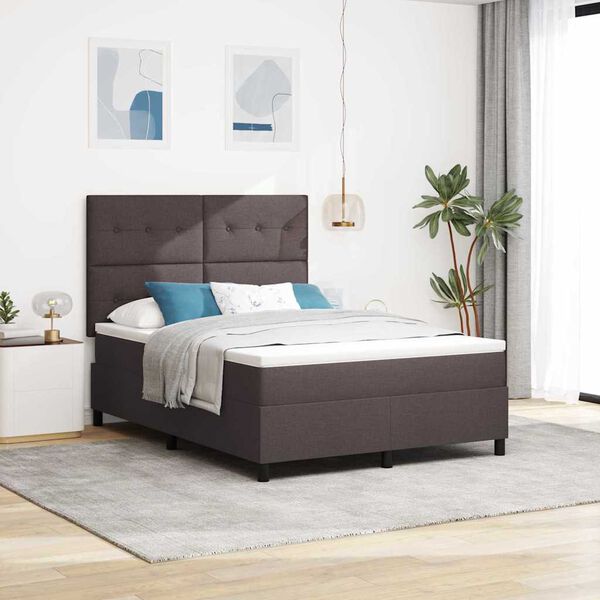 vidaXL Cama Box com colch&atilde;o Castanho escuro 140 x 190 cm tecido