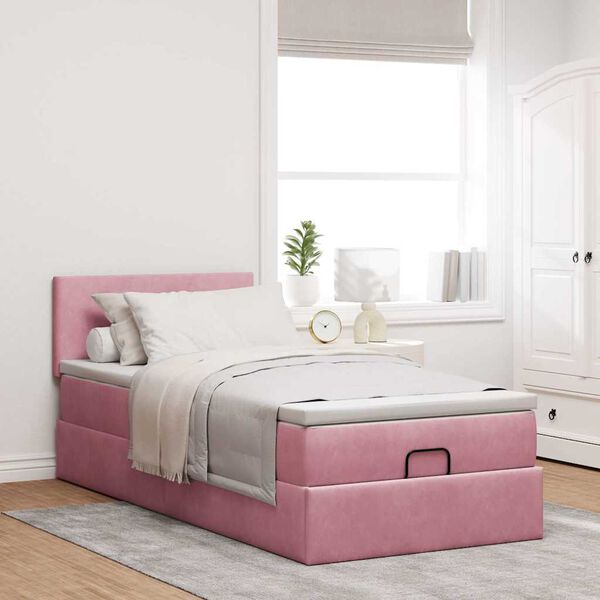 moldura de cama otomana vidaXL com colchão rosa 90x190 cm Veludo