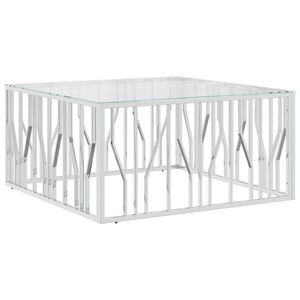 vidaXL Mesa de centro 100x100x50 cm a&ccedil;o inoxid&aacute;vel e vidro