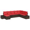 vidaXL Conjunto de Sof&aacute; de Jardim 8 unid. Marrom e Vermelho vime PE