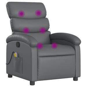 vidaXL Poltrona de massagem reclin&aacute;vel em couro sint&eacute;tico cinza