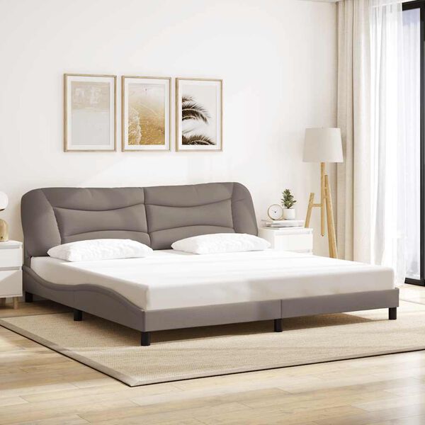 vidaXL Estrutura de cama sem colch&atilde;o Hvar 200x200 cm tecido cinzento-acastanhado