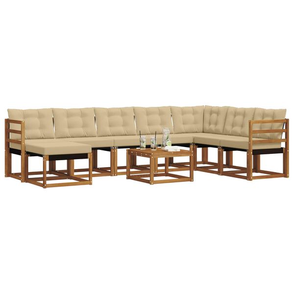 vidaXL Conjunto de Sof&aacute;s para Exterior 9 pcs Natural e Bege