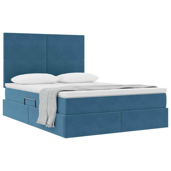 vidaXL Cama com arruma&ccedil;&atilde;o e colch&atilde;o Azul Escuro 140 x 200 cm Veludo
