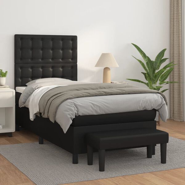 vidaXL Cama com molas/colch&atilde;o 100x200 cm couro artificial preto