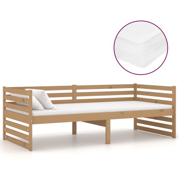vidaXL Sof&aacute;-cama com colch&atilde;o 90x200 cm pinho maci&ccedil;o castanho mel