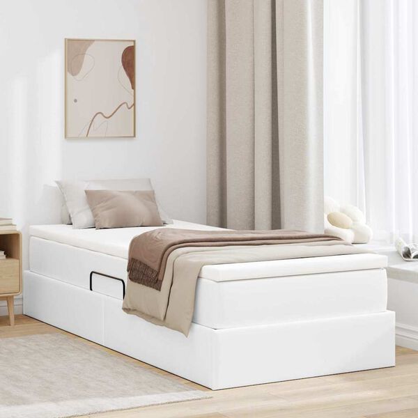 vidaXL Cama com arruma&ccedil;&atilde;o e colch&atilde;o Branco 90 x 200 cm Couro Sint&eacute;tico