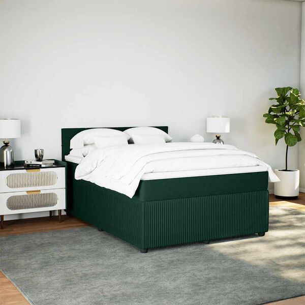 vidaXL Cama com molas/colch&atilde;o 160x200 cm veludo verde-escuro