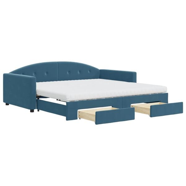vidaXL Sof&aacute;-cama com gavet&atilde;o e gavetas 100x200 cm veludo azul