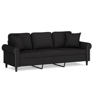 vidaXL Sof&aacute; 3 lugares c/ almofadas decorativas 180 cm veludo preto