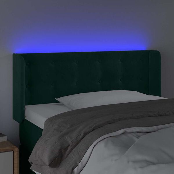 vidaXL Cabeceira cama c/ luzes LED veludo 83x16x78/88 cm verde-escuro