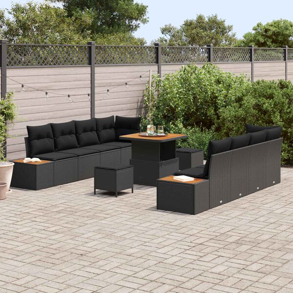 vidaXL Conjunto de Sof&aacute; de Jardim 11 pcs Preto vime PE